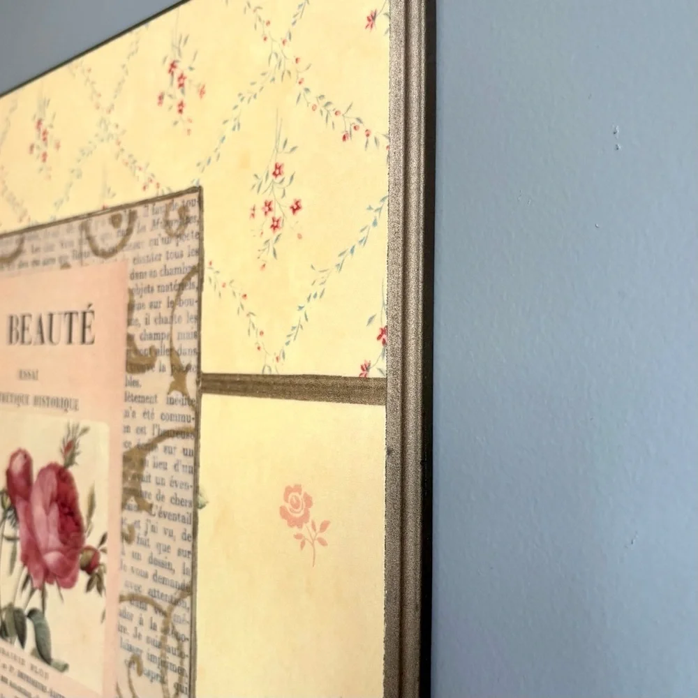 VTG Floral Wall Art Sign Decor Plaque Yellow Pink Cottagecore La Beaute 18 x 18